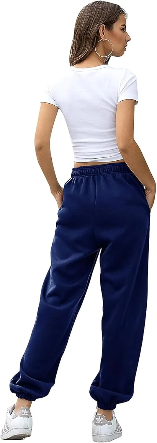 Womens Cinch Bottom Sweatpants Pockets High Waist Sporty Gym Athletic Fit Jogger Pants Lounge Trousers