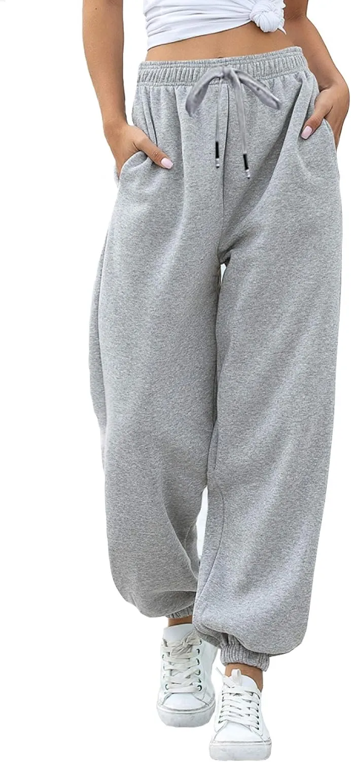 Womens Cinch Bottom Sweatpants Pockets High Waist Sporty Gym Athletic Fit Jogger Pants Lounge Trousers