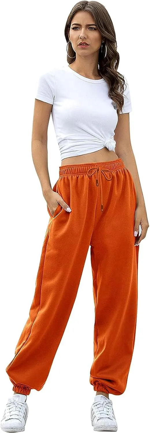 Womens Cinch Bottom Sweatpants Pockets High Waist Sporty Gym Athletic Fit Jogger Pants Lounge Trousers
