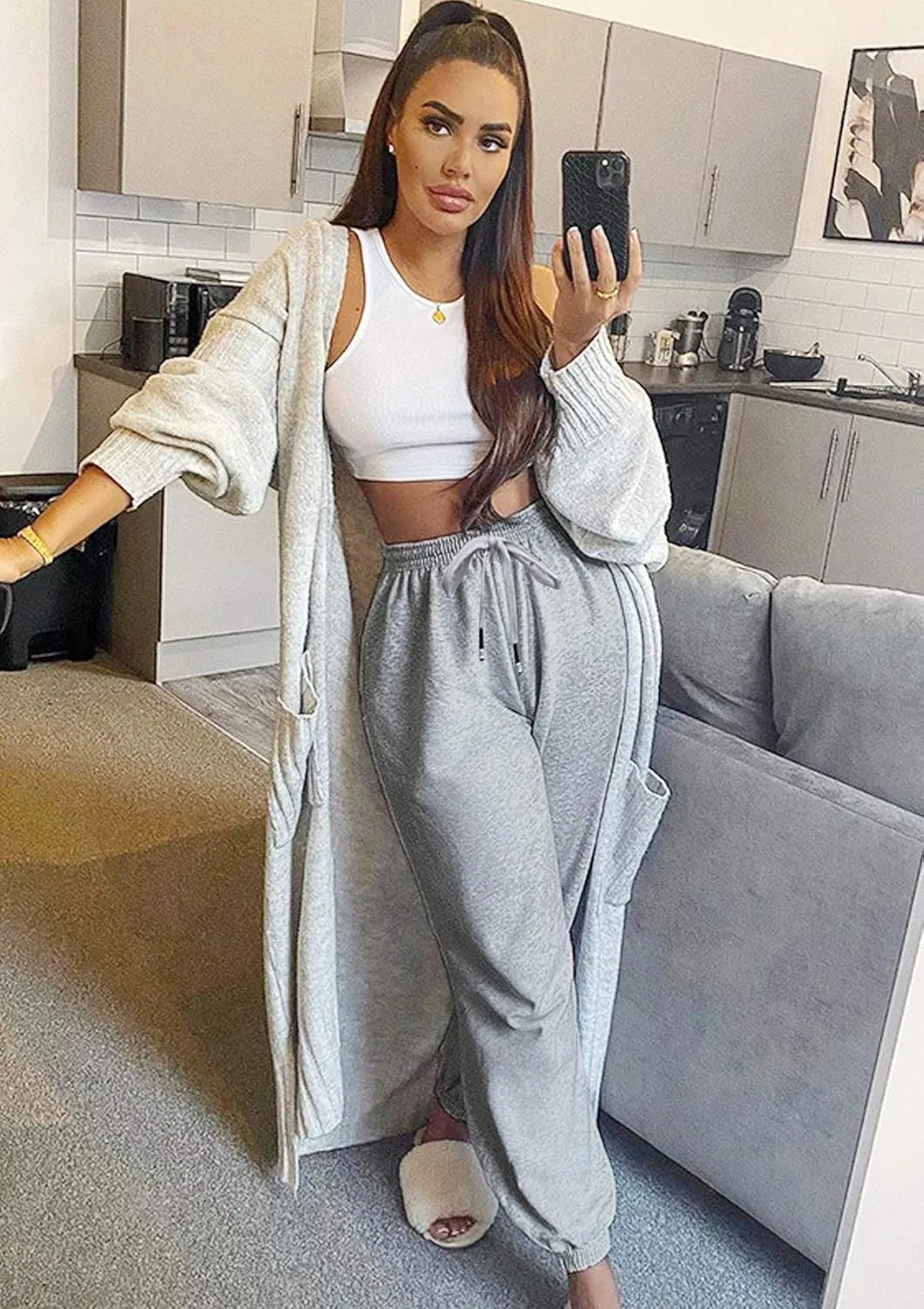 Womens Cinch Bottom Sweatpants Pockets High Waist Sporty Gym Athletic Fit Jogger Pants Lounge Trousers