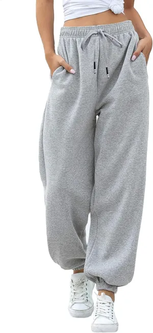 Womens Cinch Bottom Sweatpants Pockets High Waist Sporty Gym Athletic Fit Jogger Pants Lounge Trousers