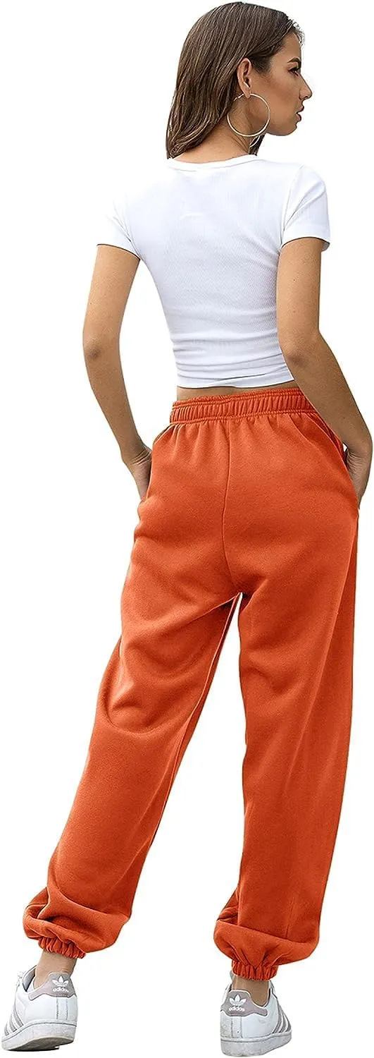 Womens Cinch Bottom Sweatpants Pockets High Waist Sporty Gym Athletic Fit Jogger Pants Lounge Trousers