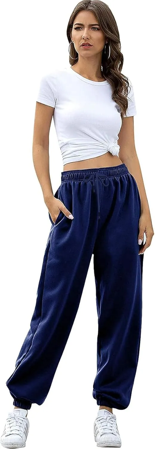 Womens Cinch Bottom Sweatpants Pockets High Waist Sporty Gym Athletic Fit Jogger Pants Lounge Trousers