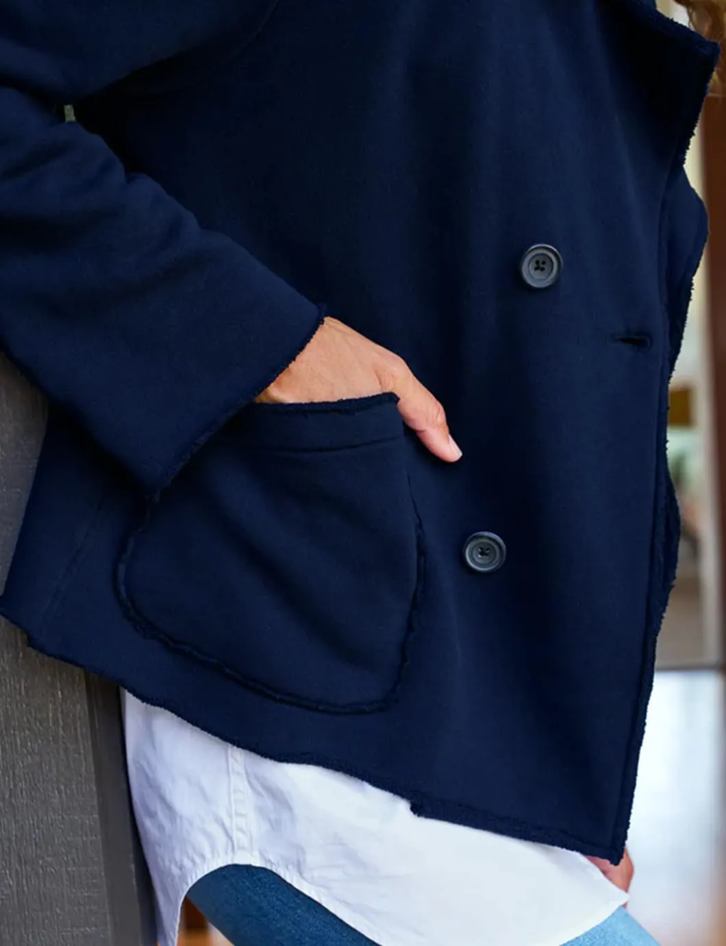 Women's Cropped Pea Coat Notched Lapel Double Breasted Trench Overcoat Blazer Jacket with Pockets