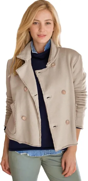 Womens Cropped Pea Coat Notched Lapel Double Breasted Trench Overcoat Blazer Jacket with Pockets