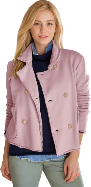 Women's Cropped Pea Coat Notched Lapel Double Breasted Trench Overcoat Blazer Jacket with Pockets