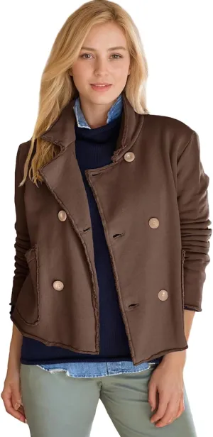Women's Cropped Pea Coat Notched Lapel Double Breasted Trench Overcoat Blazer Jacket with Pockets