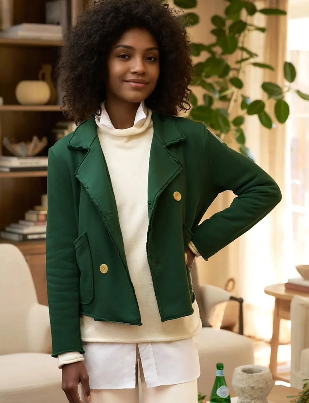 Womens Cropped Pea Coat Notched Lapel Double Breasted Trench Overcoat Blazer Jacket with Pockets