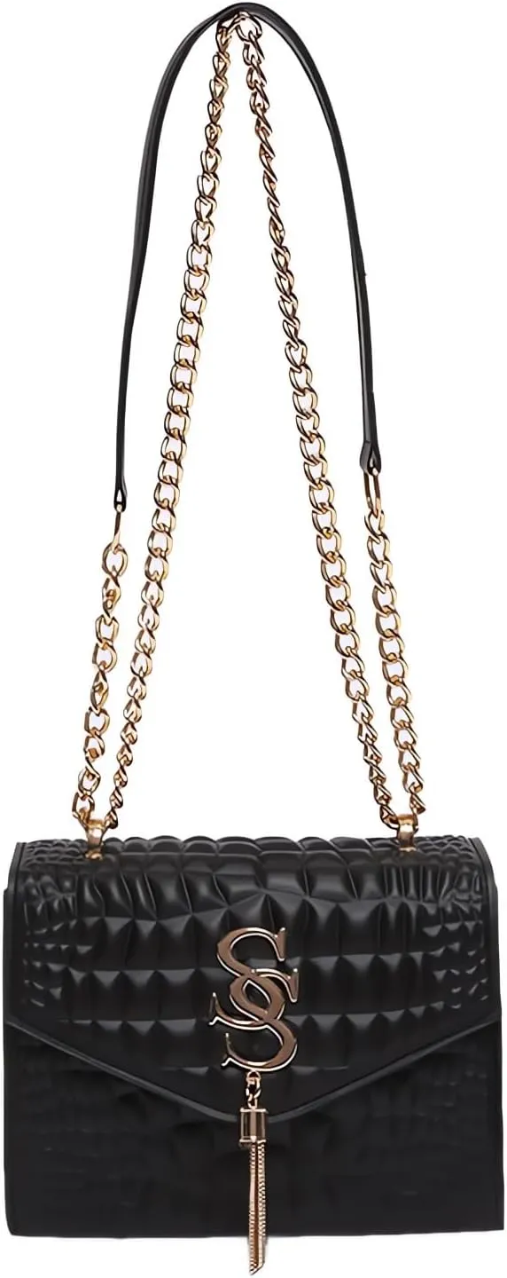 Women's Crossbody With Tassel Chain Clutch Bags, Fashion Versatile Handbags Shoulder Bags Satchel Bags Black