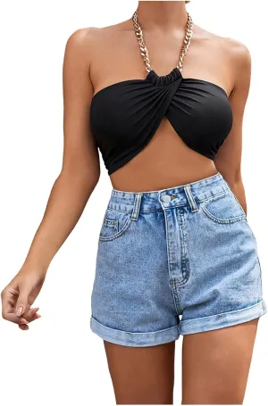 Women's Elastic Waist Drawstring Casual High Waist Rugged Denim Shorts Women's Fashion Short Skirts for Women