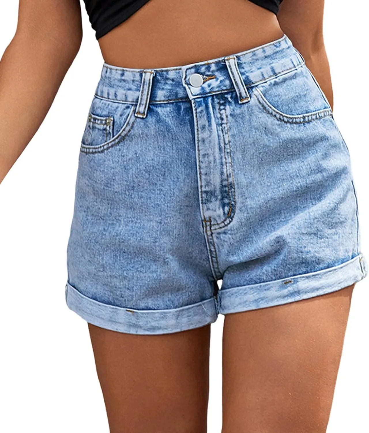 Women's Elastic Waist Drawstring Casual High Waist Rugged Denim Shorts Women's Fashion Short Skirts for Women