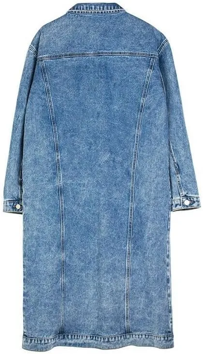 Womens Fashion Long Jean Jackets Button Down Long Sleeve Denim Jacket Trench Coat Oversized Denim Outerwear