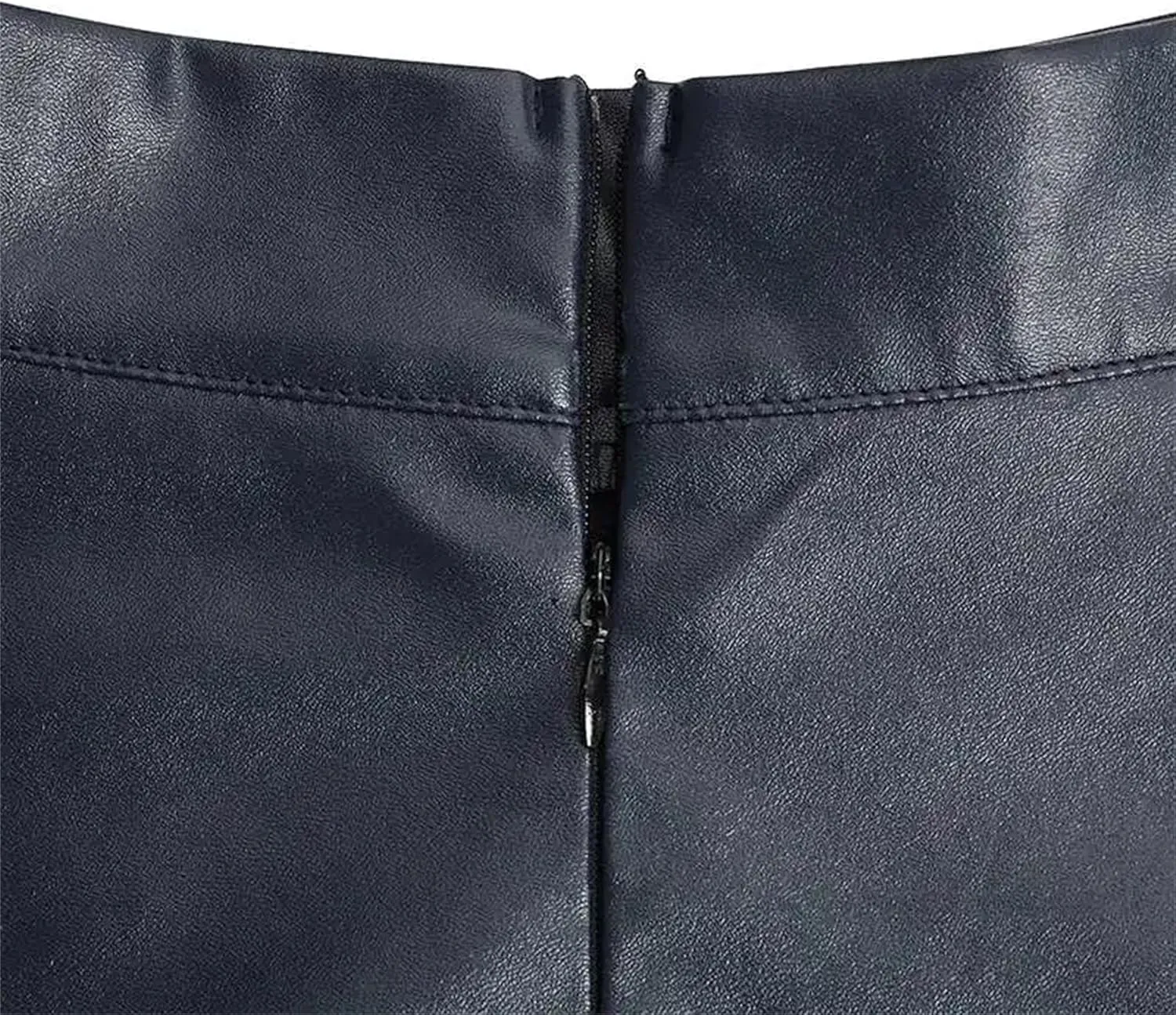 Women's Faux Leather Midi Skirt - High Waisted A-Line Swing Skirt with Zipper Detail & Ruffled Hem Office to Night Out