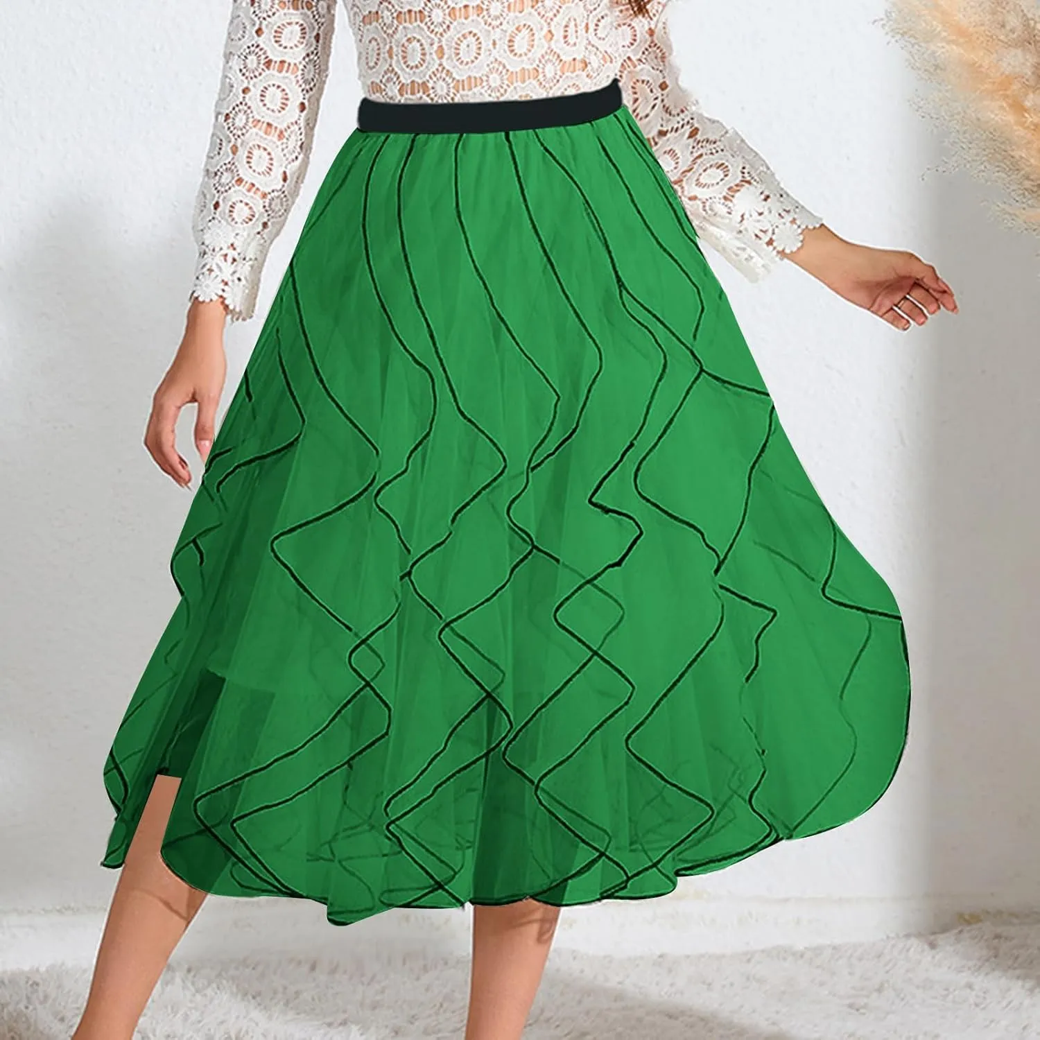 Women's Flowy Mid-Calf Length Skirts Casual Trendy High Waist Midi Skirt Elegant A Line Summer Bohemian Skirt