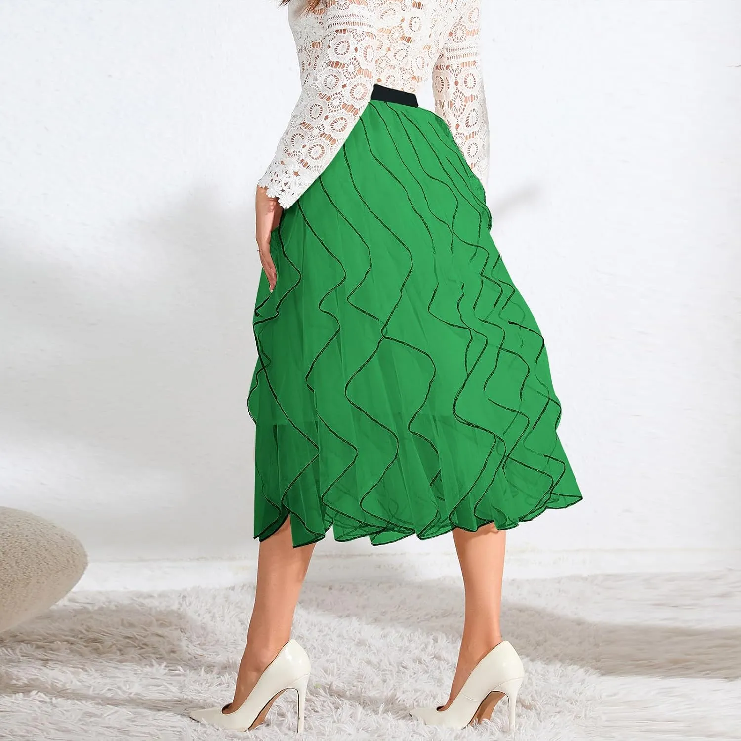 Women's Flowy Mid-Calf Length Skirts Casual Trendy High Waist Midi Skirt Elegant A Line Summer Bohemian Skirt