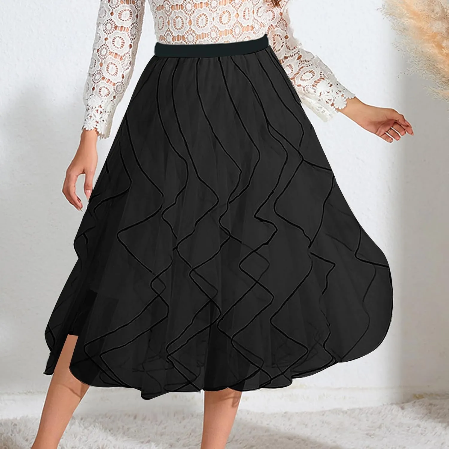 Women's Flowy Mid-Calf Length Skirts Casual Trendy High Waist Midi Skirt Elegant A Line Summer Bohemian Skirt