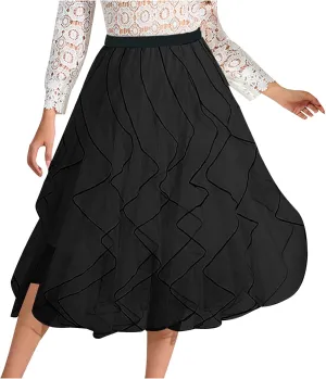 Women's Flowy Mid-Calf Length Skirts Casual Trendy High Waist Midi Skirt Elegant A Line Summer Bohemian Skirt