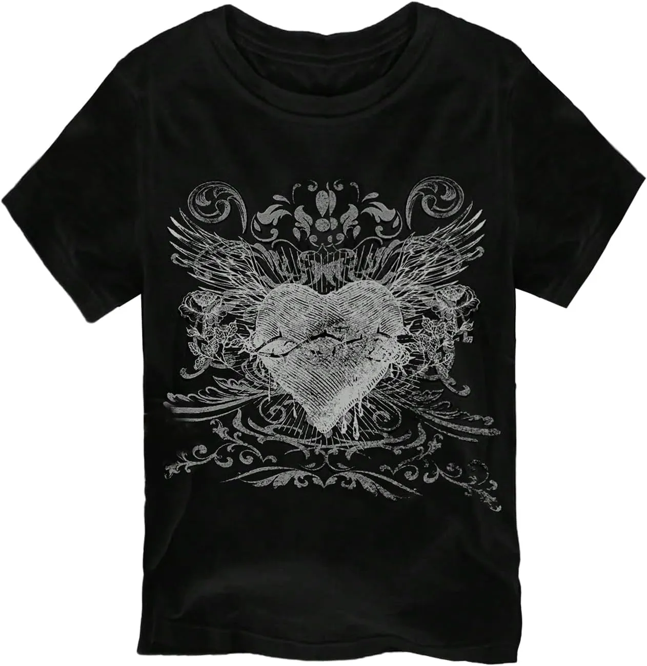 Women's Gothic Heart Graphic Tees Short Sleeve Crew Neck Slim Fit T Shirt Vintage Y2K Tops