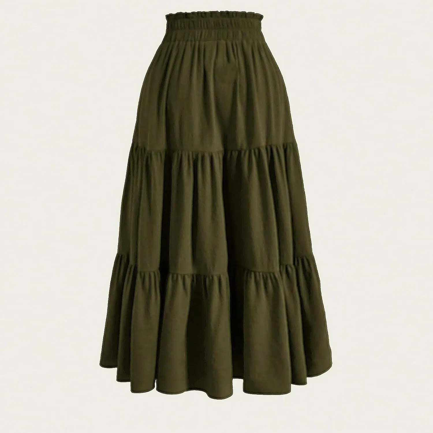 Women's High Elastic Waist Bohemian Midi Skirt - Pleated Ruffle A-Line Skirt for Casual Wear