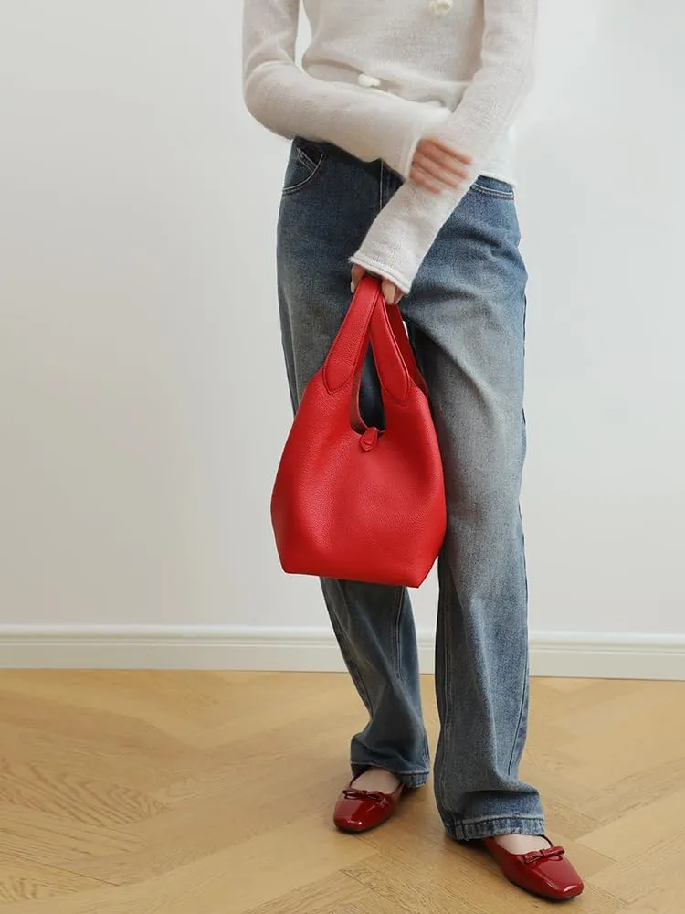 Women's Leather Large Capacity Handbag Color-blocking Shoulder Crossbody Bucket Bag Clutch Commuting Versatile Chic Hobo