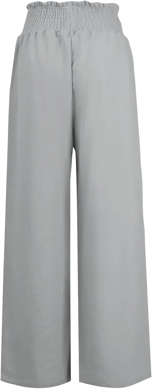Women's Linen Palazzo Lounge Pants Summer Casual Loose High Waist Wide Leg Pant Drawstring Straight Leg Trousers