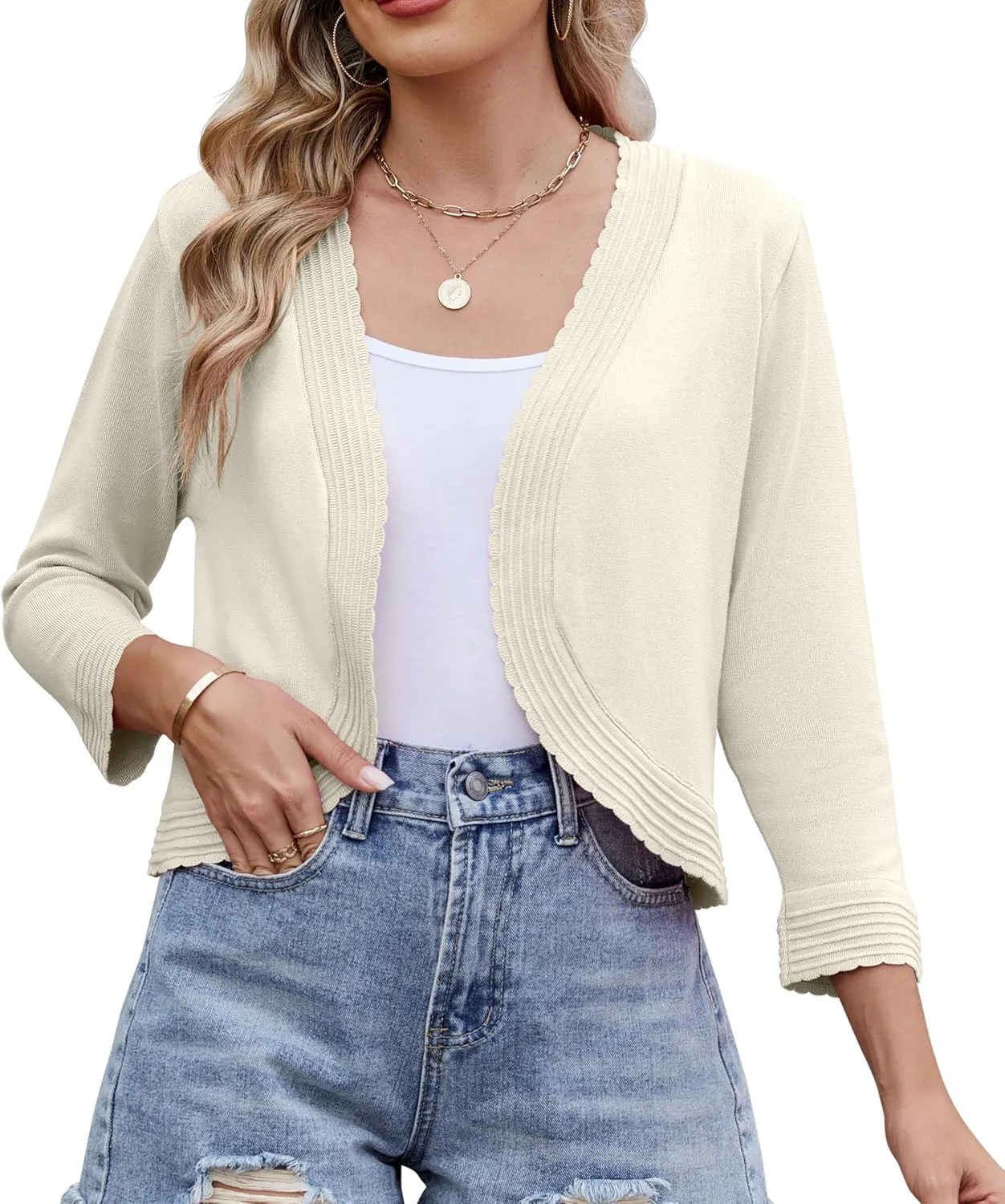 Women's Long Sleeve Knitted Cardigan Solid Color Open Front Tops Shrug