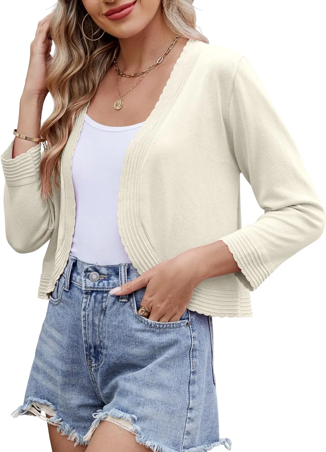 Women's Long Sleeve Knitted Cardigan Solid Color Open Front Tops Shrug