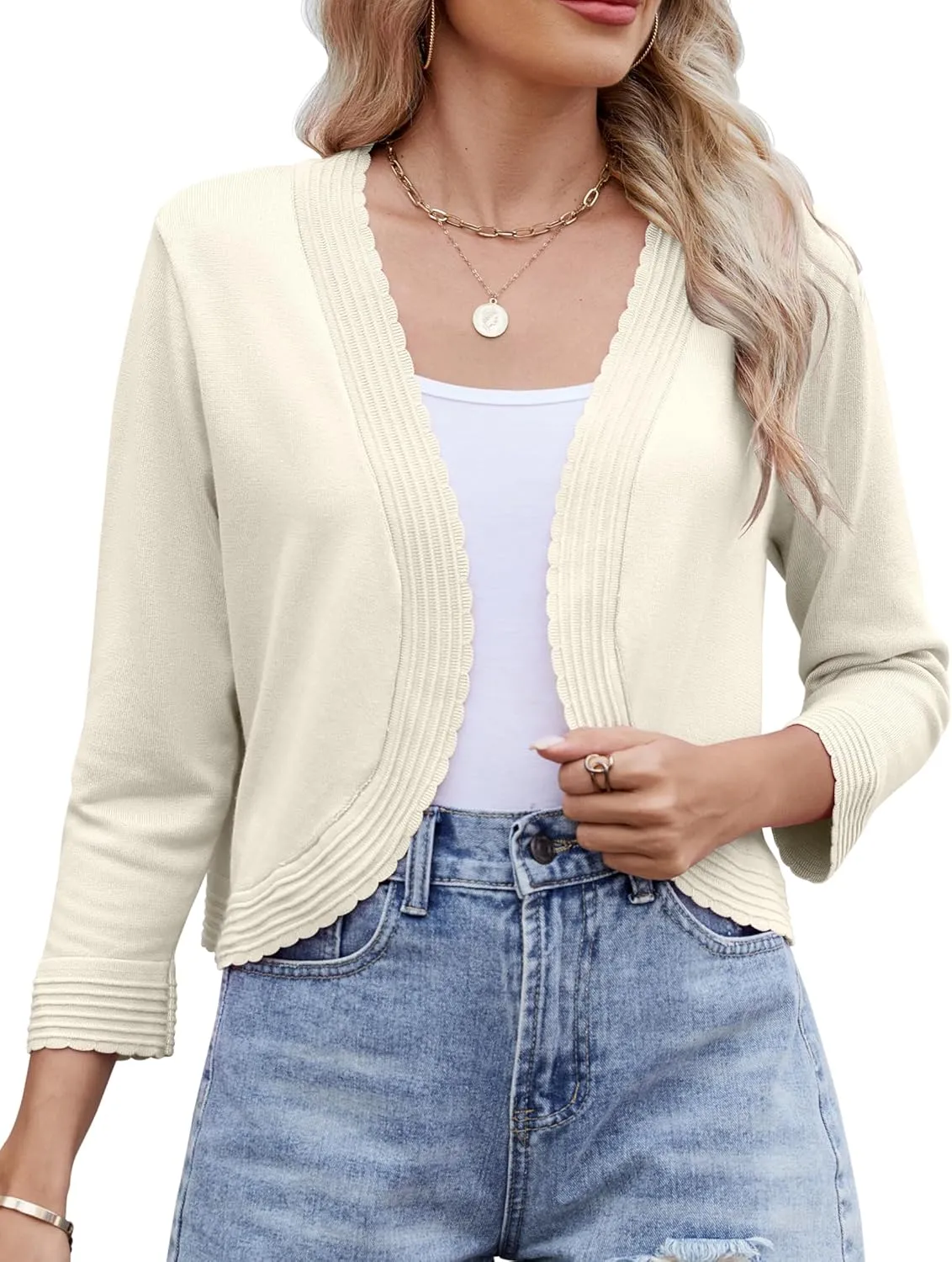 Women's Long Sleeve Knitted Cardigan Solid Color Open Front Tops Shrug