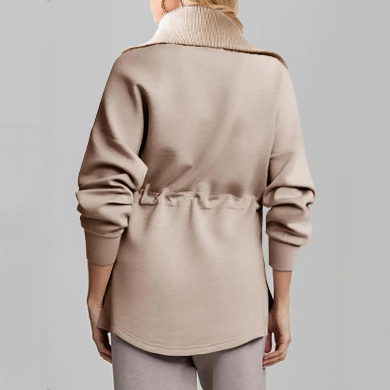 Womens Long Sleeve Tops Half Zip Drawstring Waist Oversized Sweatshirts Fleece Pullover Fashion Outfits 2024