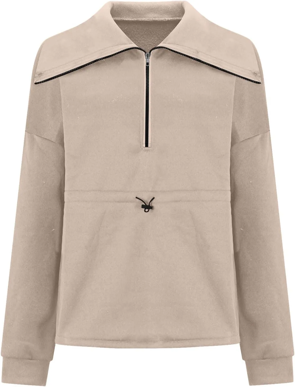 Womens Long Sleeve Tops Half Zip Drawstring Waist Oversized Sweatshirts Fleece Pullover Fashion Outfits 2024