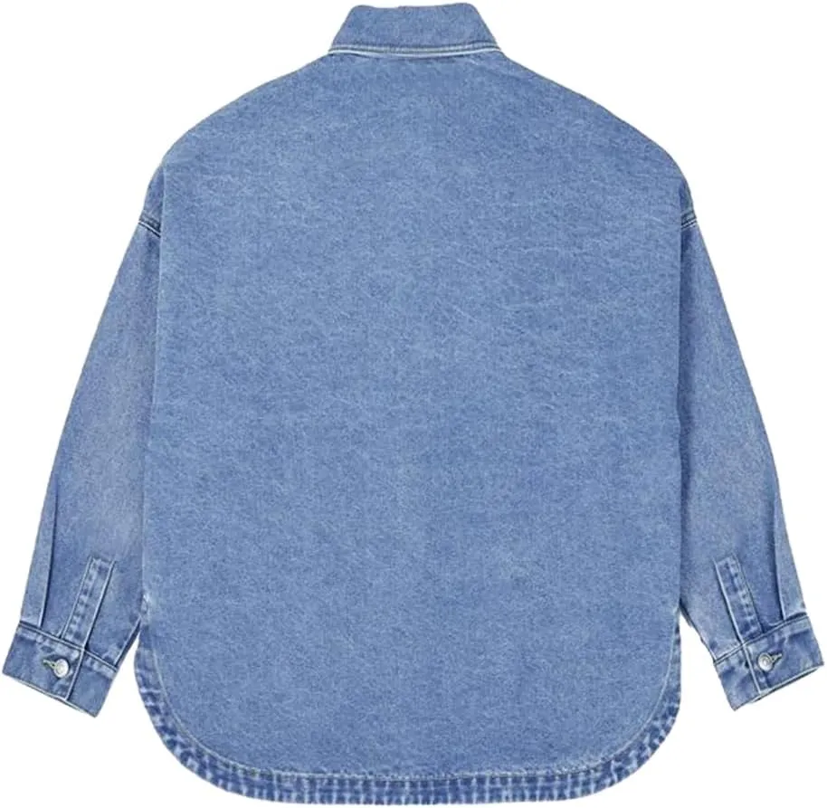 Women's Oversized Denim Jacket Casual Long Sleeve Denim Shirts Distresse Jean Jacket 2025 Spring Outfits