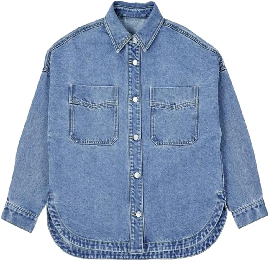 Women's Oversized Denim Jacket Casual Long Sleeve Denim Shirts Distresse Jean Jacket 2025 Spring Outfits