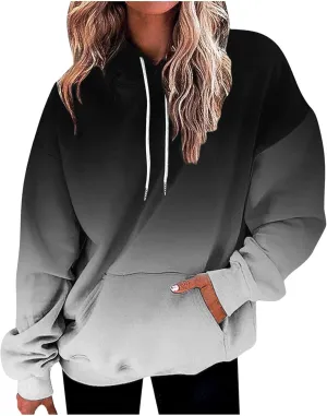 Women's Oversized Hoodies Plus Size Gradient Color Fall Tops Drawstring Trendy Pullover Tees Loose Preppy Clothes