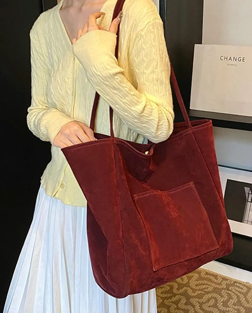 Women's Retro Large Tote Bags Leather Slouchy Bag Hobo Handbag Suede Purse PU Bag Work Office Handbag 2024