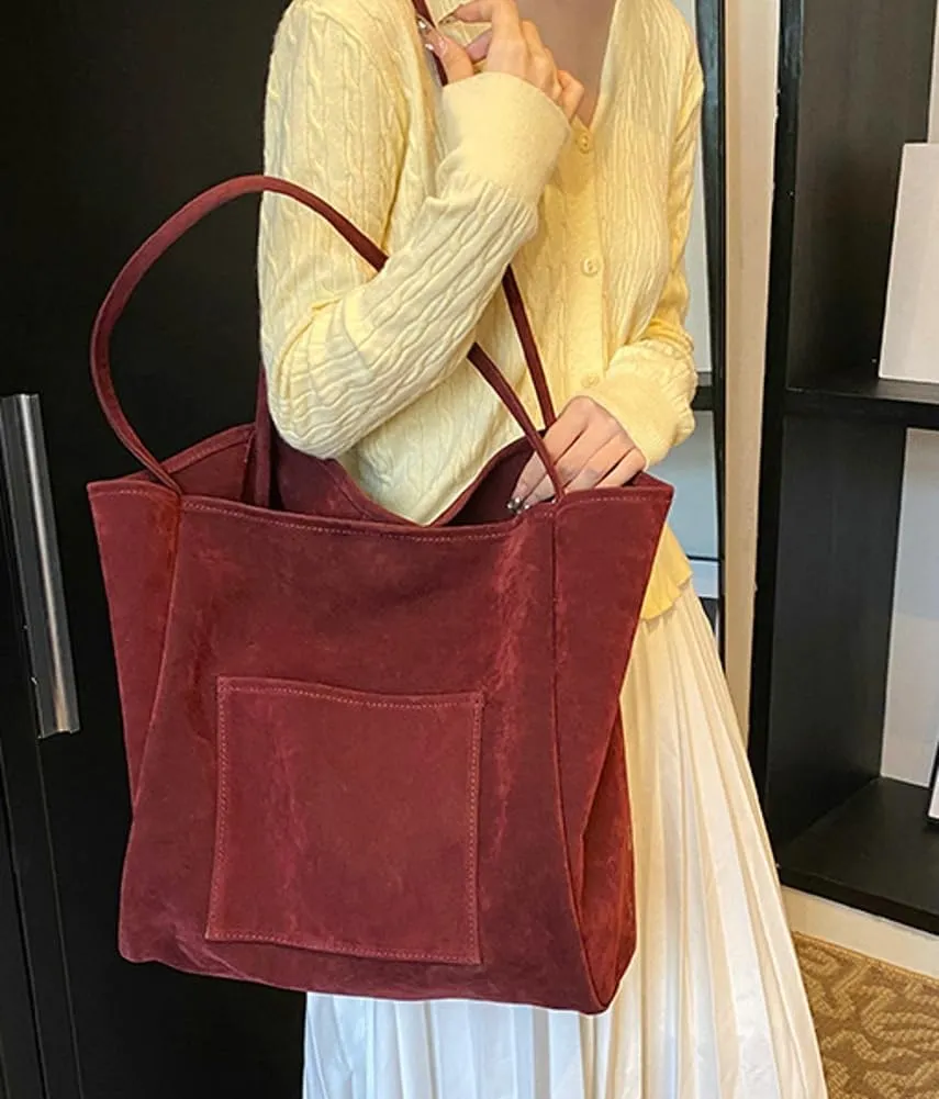 Women's Retro Large Tote Bags Leather Slouchy Bag Hobo Handbag Suede Purse PU Bag Work Office Handbag 2024