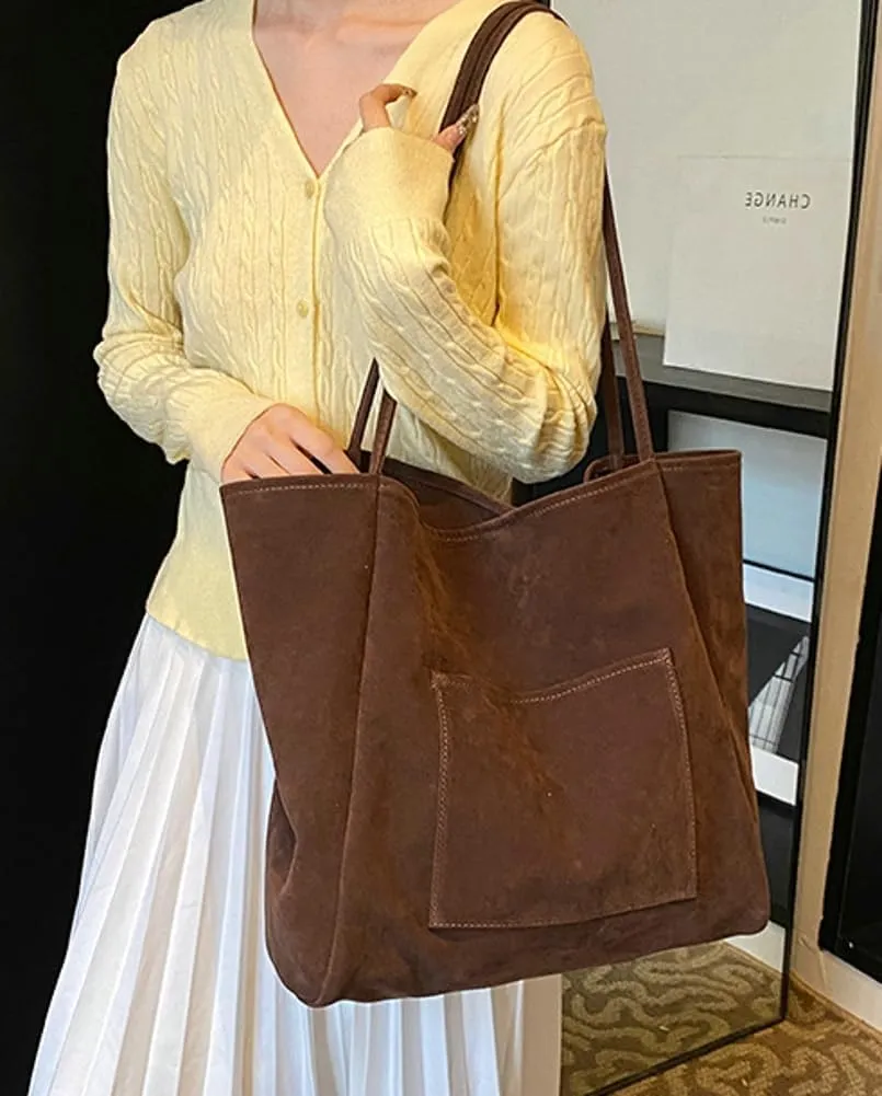 Women's Retro Large Tote Bags Leather Slouchy Bag Hobo Handbag Suede Purse PU Bag Work Office Handbag 2024