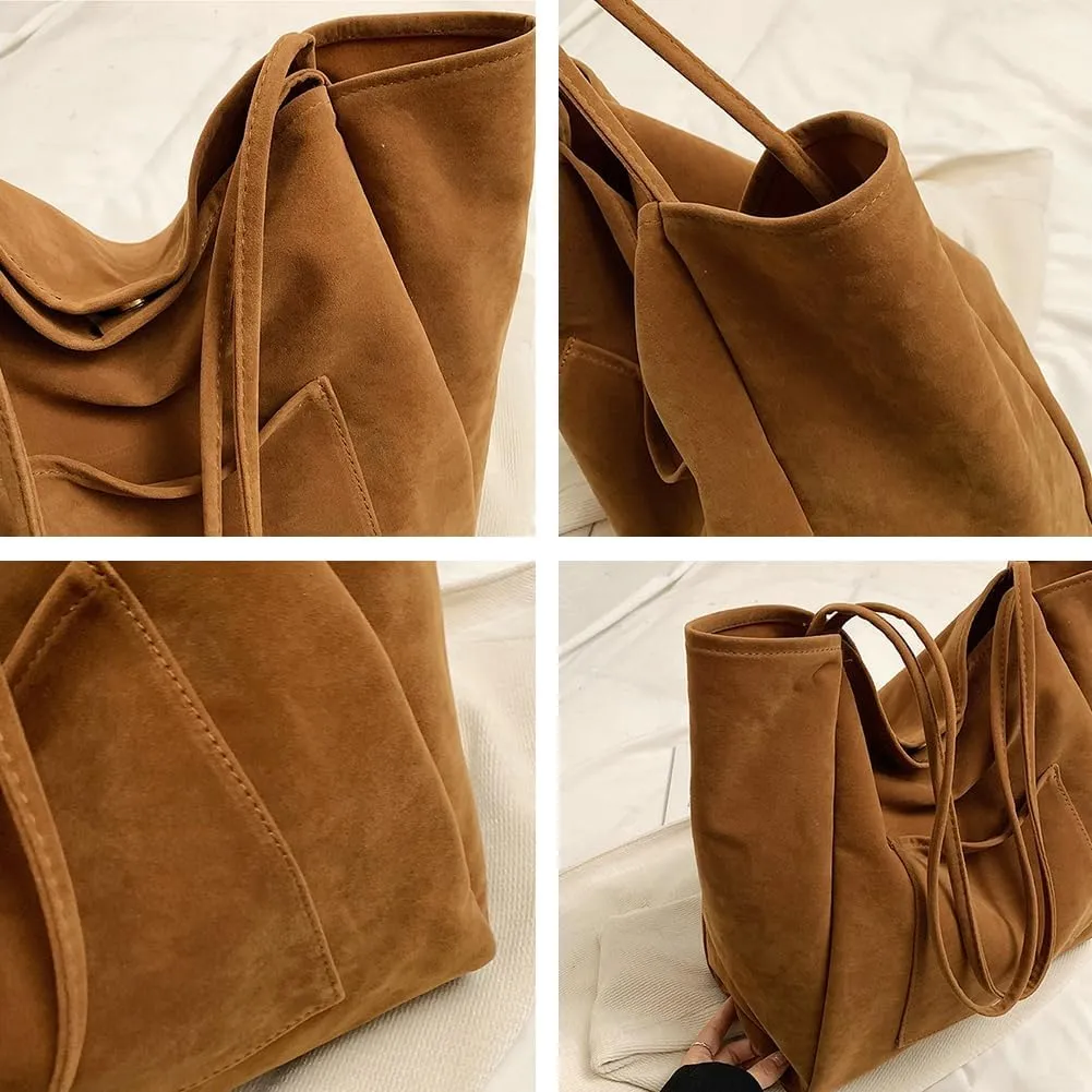 Women's Retro Large Tote Bags Leather Slouchy Bag Hobo Handbag Suede Purse PU Bag Work Office Handbag 2024