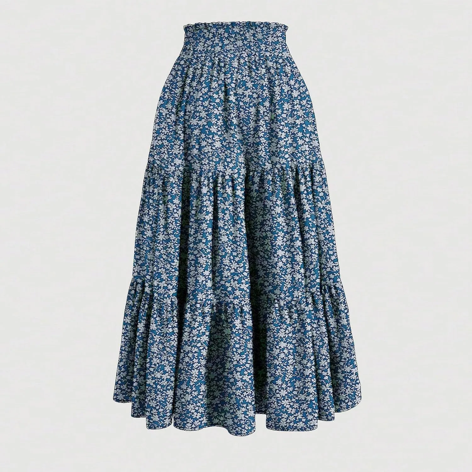 Women's Summer Bohemian Print A-Line Maxi Skirt Elastic Waist High Waist Beach Outfits Casual Tiered Long Skirt
