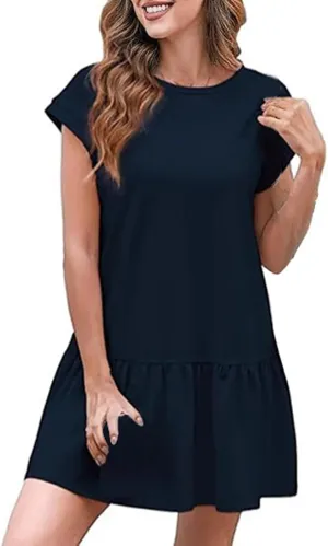 Womens Summer Dresses Casual Cap Sleeve Spring Ruffle Mini Sporty Sweatshirt Trendy Tshirt Dress Vacation Outfit