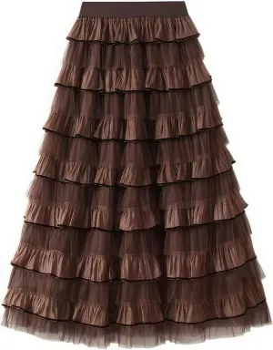 Women's Summer Elastic Waist High Waist Beach Outfits A-Line Tiered Maxi Skirt Bohemian Print Casual Long Skirt