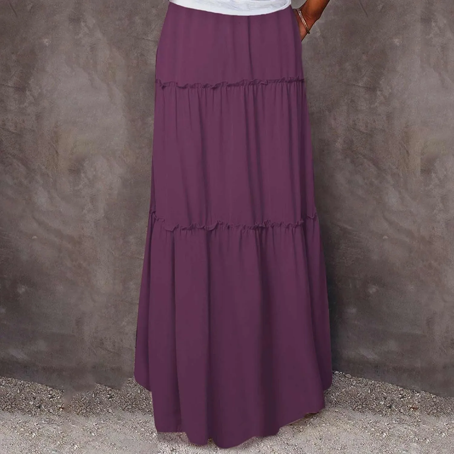 Women's Summer Pleated Maxi Skirts Ruffle Beach Long Skirt Elegant Solid Bohemian Vacation Skirts 2025 Trendy