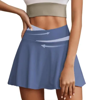 Women's Summer Sports Loose Trendy Quick Dry Elastic High Waist Solid Color Yoga Fitness Tennis Skirts, S-2XL