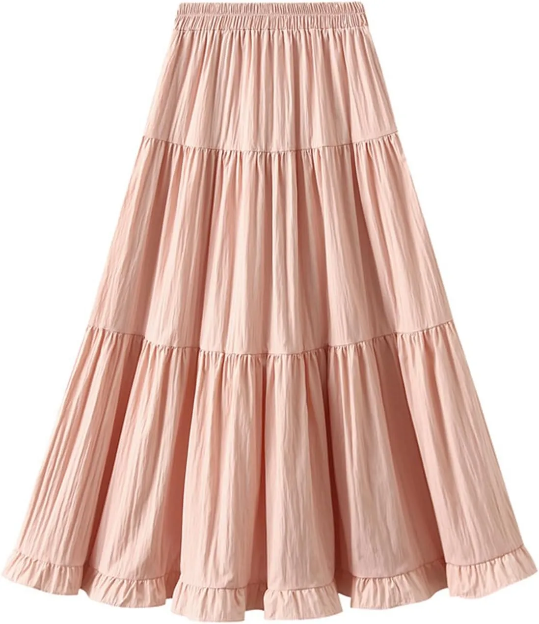 Women's Tiered Pleated Midi Skirt Summer High Waist Flowy A-Line Skirts Bohemian Ruffle Casual Vacation Beach Skirt