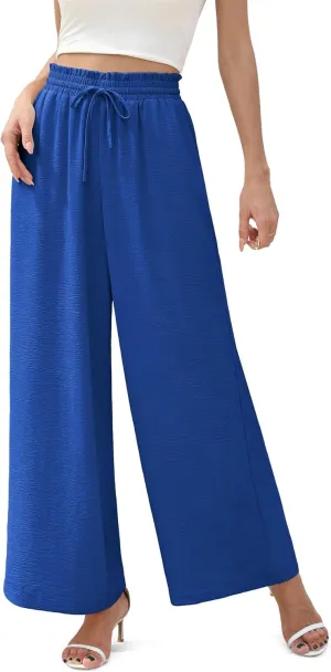 Women's Wide Leg Linen Pants High Waisted Flowy Palazzo Pants Lounge Loose Casual Work Pants Trousers Pockets