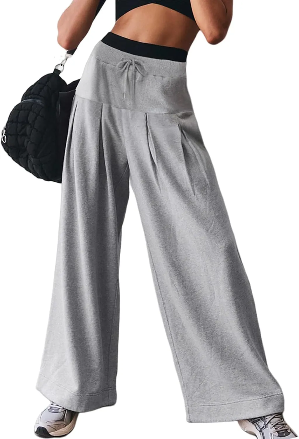 Womens Wide Leg Sweatpants High Waisted Baggy Pants Drawstring Athletic Joggers with Pockets