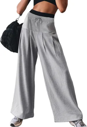 Womens Wide Leg Sweatpants High Waisted Baggy Pants Drawstring Athletic Joggers with Pockets
