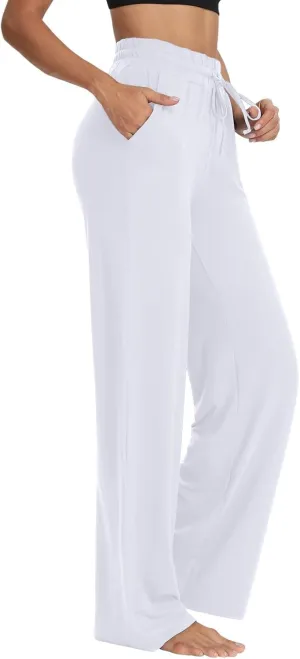 Womens Yoga Sweatpants Wide Leg High Waisted Drawstring Casual Workout Lounge Pajamas Pants with Pockets