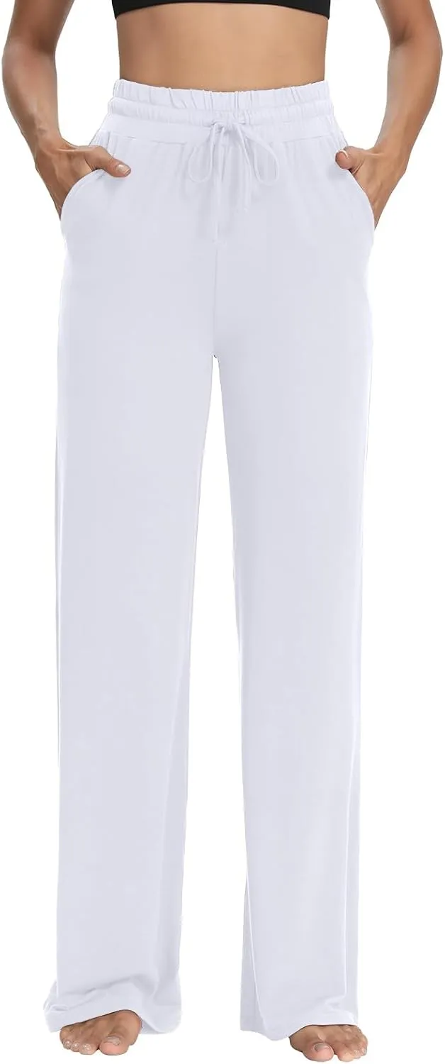 Womens Yoga Sweatpants Wide Leg High Waisted Drawstring Casual Workout Lounge Pajamas Pants with Pockets