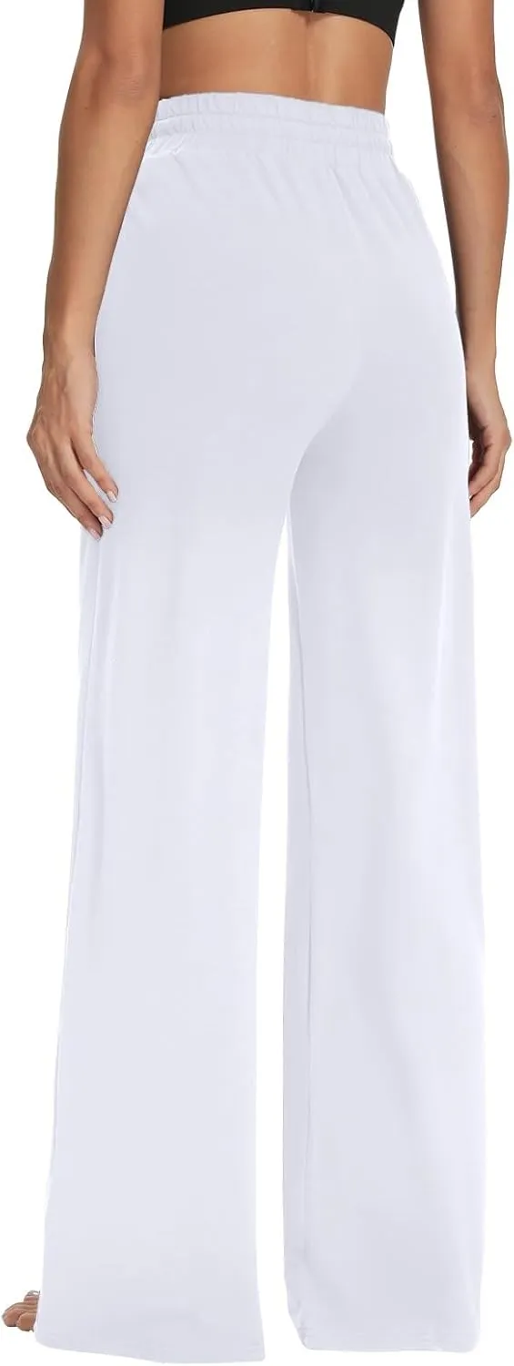Womens Yoga Sweatpants Wide Leg High Waisted Drawstring Casual Workout Lounge Pajamas Pants with Pockets