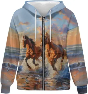 Womens Zip Up Hoodie Long Sleeve Fall Hooded Sweatshirts with Pockets Lightweight Jacket